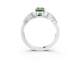 White gold Fancy Green Emerald Cut Solitaire Milgrain Leaf Band with Prong Setting_3