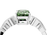 White gold Fancy Green Emerald Cut Solitaire Milgrain Leaf Band with Prong Setting_4