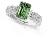White gold Fancy Green Emerald Cut Solitaire Princess Side Stone Engraved Band Prong Setting Ring_13