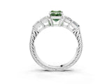 White gold Fancy Green Emerald Cut Solitaire Princess Side Stone Engraved Band Prong Setting Ring_15