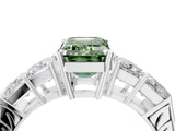 White gold Fancy Green Emerald Cut Solitaire Princess Side Stone Engraved Band Prong Setting Ring_16