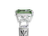 White gold Fancy Green Emerald Cut Solitaire Princess Side Stone Engraved Band Prong Setting Ring_17