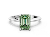 White gold Fancy Green Emerald  Cut Solitaire Ring with Four-Prong Setting on a Classic Band_58