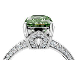 White gold Fancy Green Emerald Cut Solitaire Split Shank Pave Diamond Engagement Ring with Four-Prong Setting_4