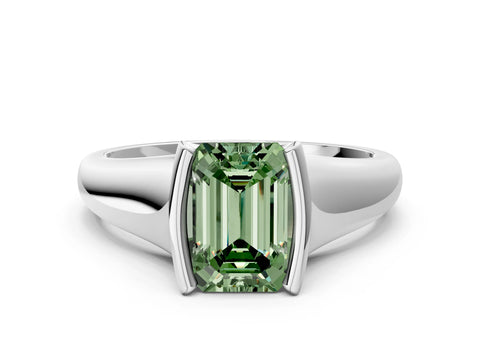 White gold Fancy Green Emerald Cut Solitaire Tension Set Diamond Ring with Split Shank Band_12