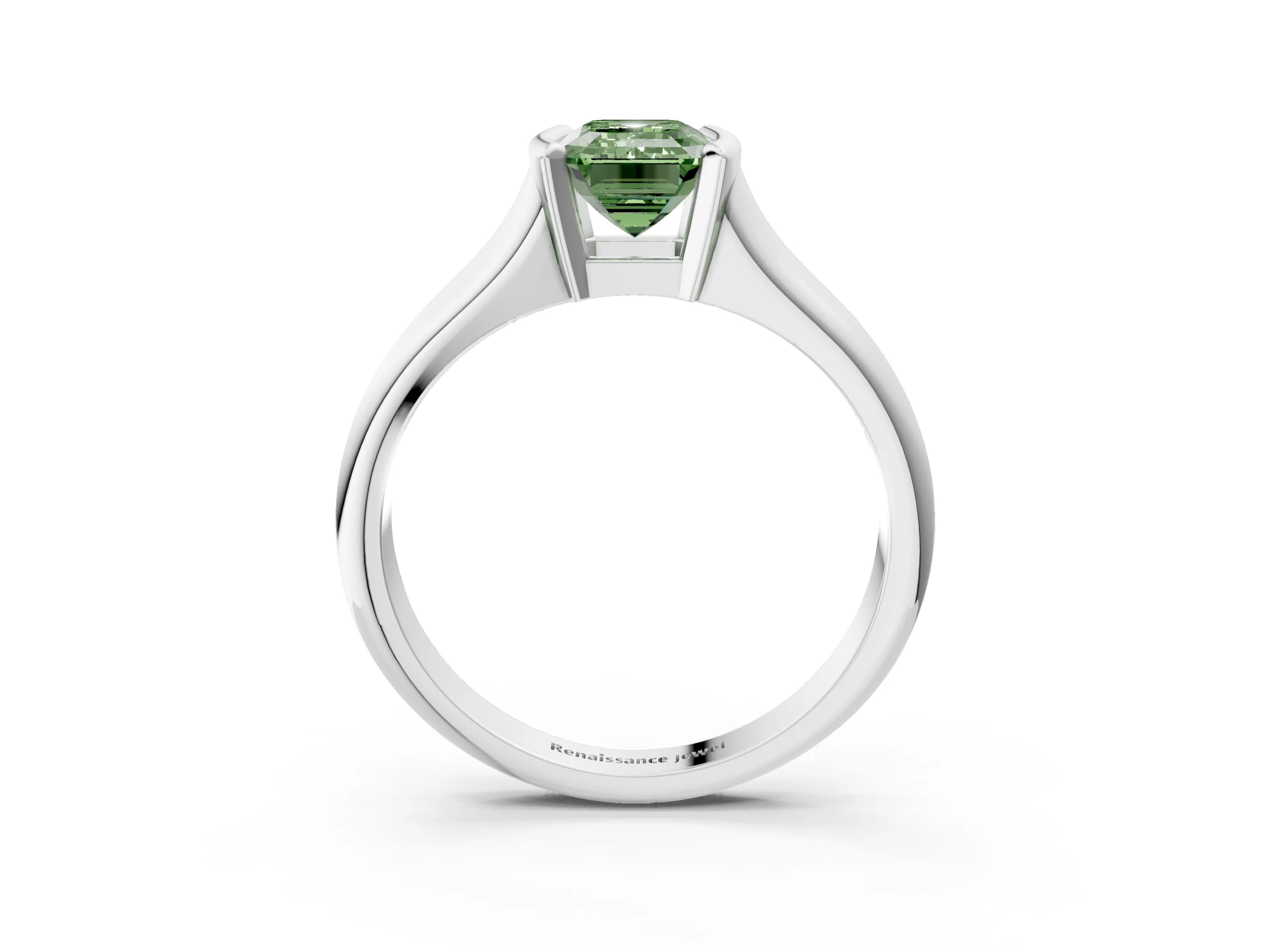 White gold Fancy Green Emerald Cut Solitaire Tension Set Diamond Ring with Split Shank Band_15