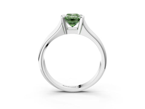 White gold Fancy Green Emerald Cut Solitaire Tension Set Diamond Ring with Split Shank Band_15