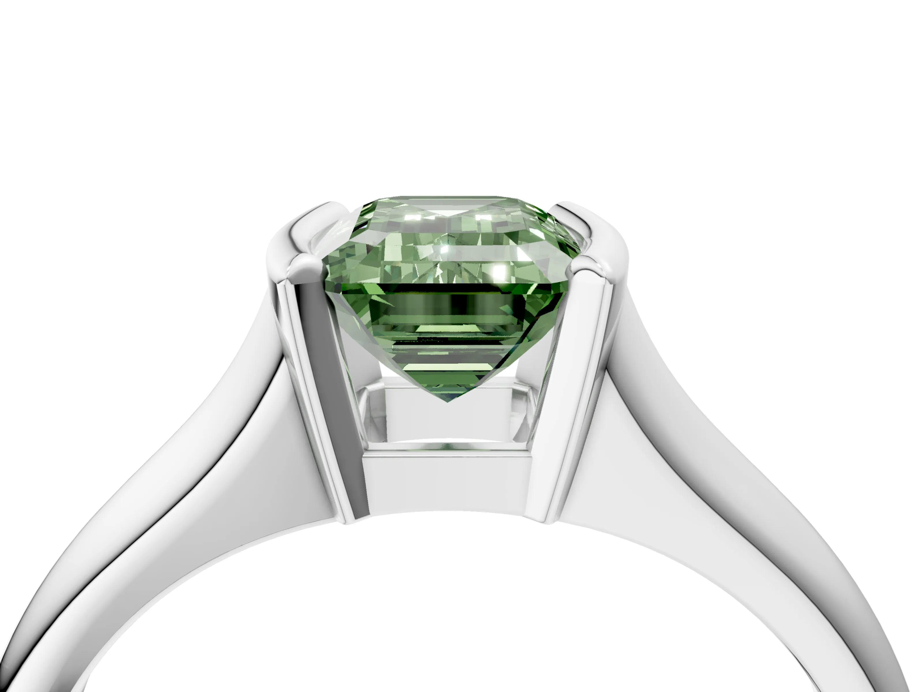 White gold Fancy Green Emerald Cut Solitaire Tension Set Diamond Ring with Split Shank Band_16
