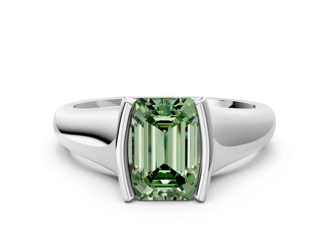 White gold Fancy Green Emerald Cut Solitaire Tension Set Diamond Ring with Split Shank Band_18