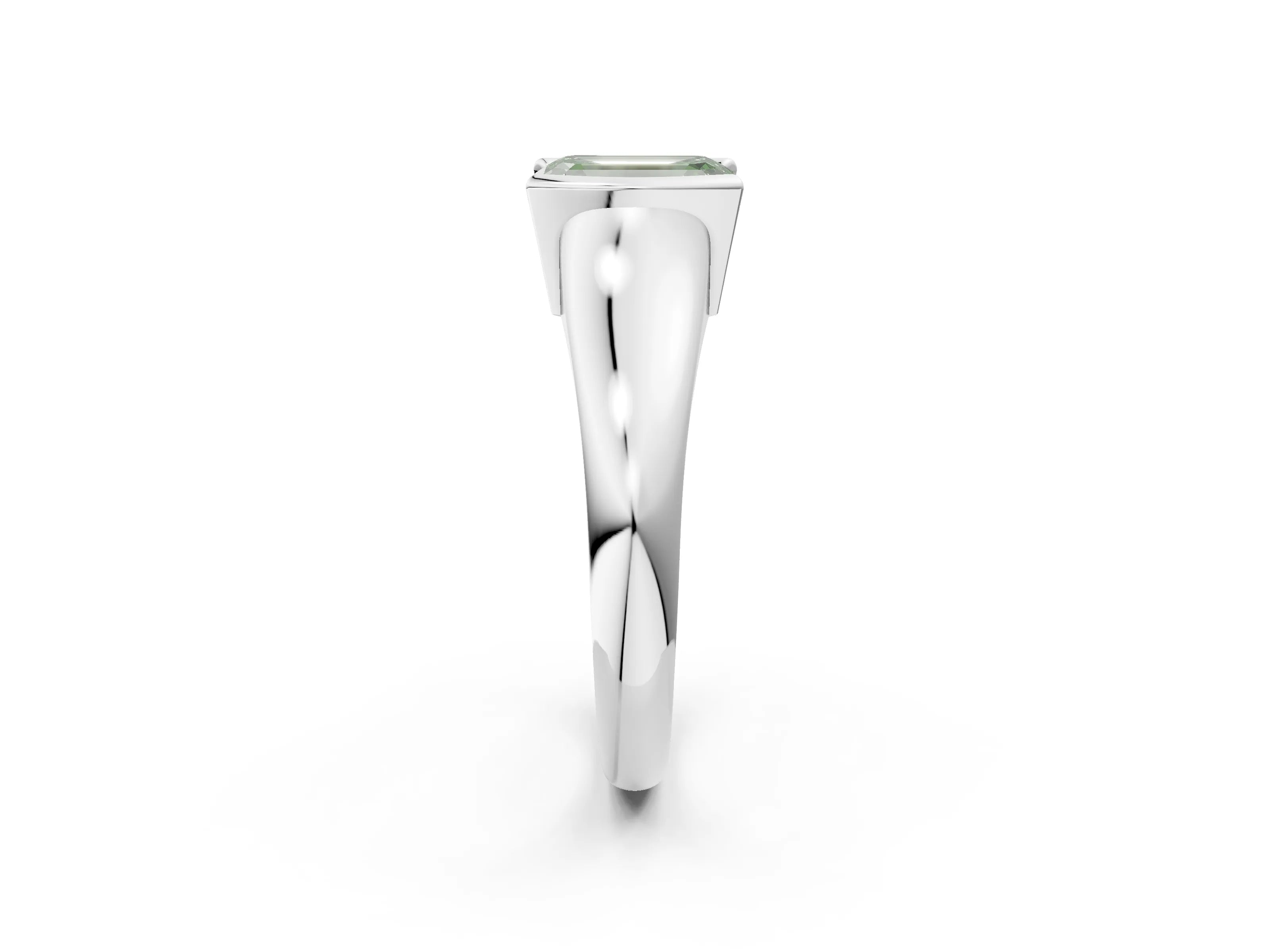 White gold Fancy Green Emerald Cut Solitaire Tension Set Diamond Ring with Split Shank Band_20
