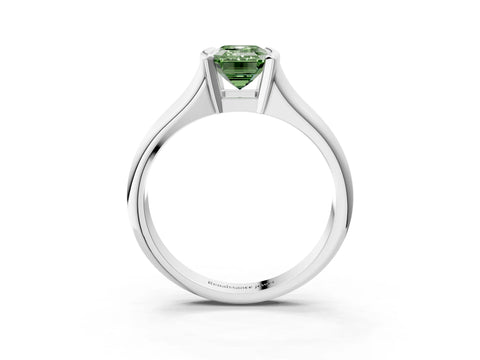 White gold Fancy Green Emerald Cut Solitaire Tension Set Diamond Ring with Split Shank Band_21