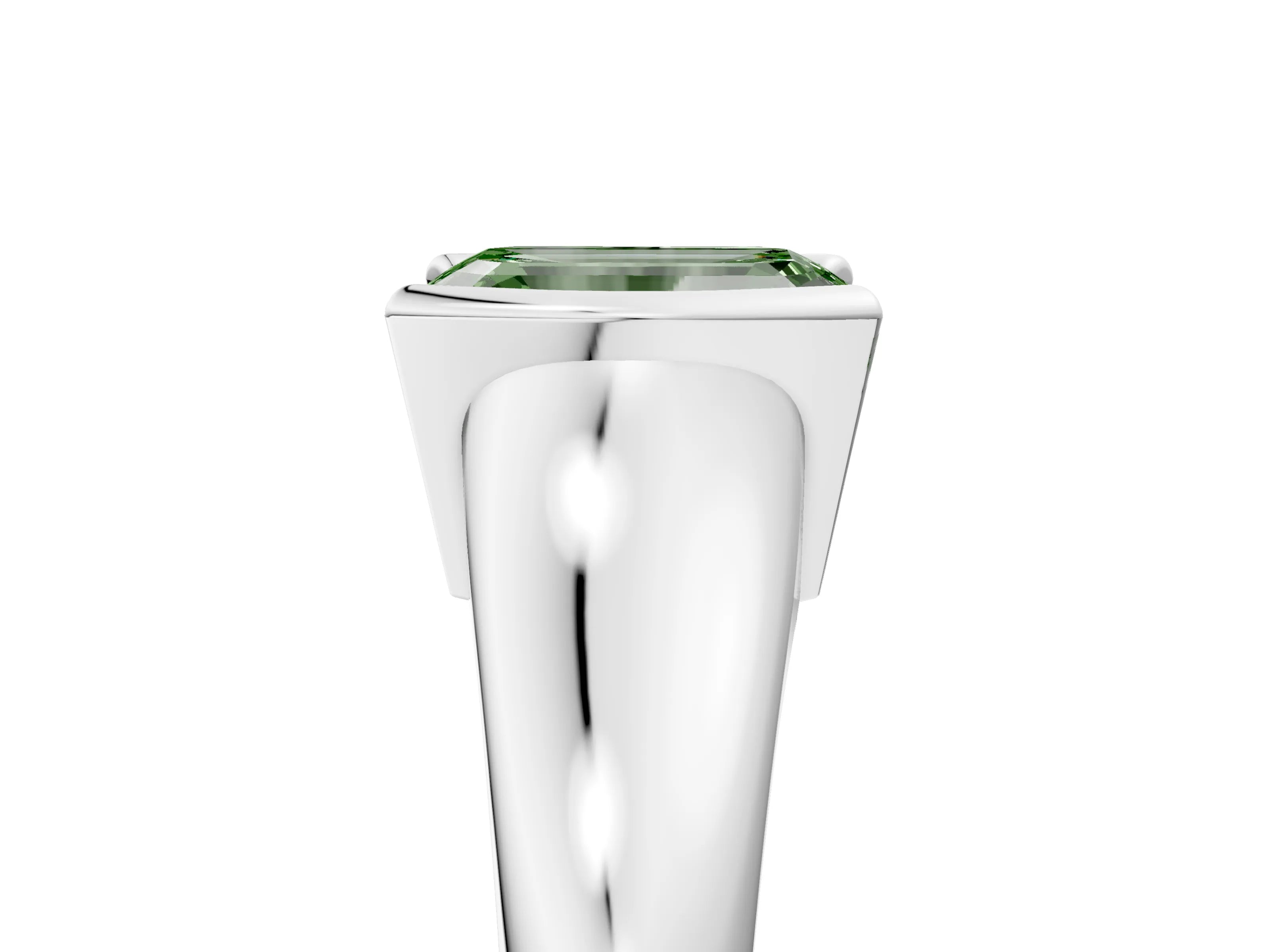 White gold Fancy Green Emerald Cut Solitaire Tension Set Diamond Ring with Split Shank Band_23