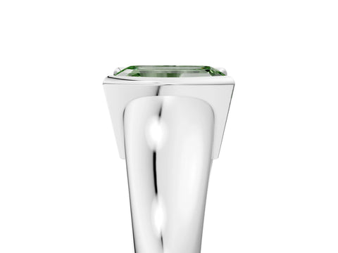 White gold Fancy Green Emerald Cut Solitaire Tension Set Diamond Ring with Split Shank Band_23