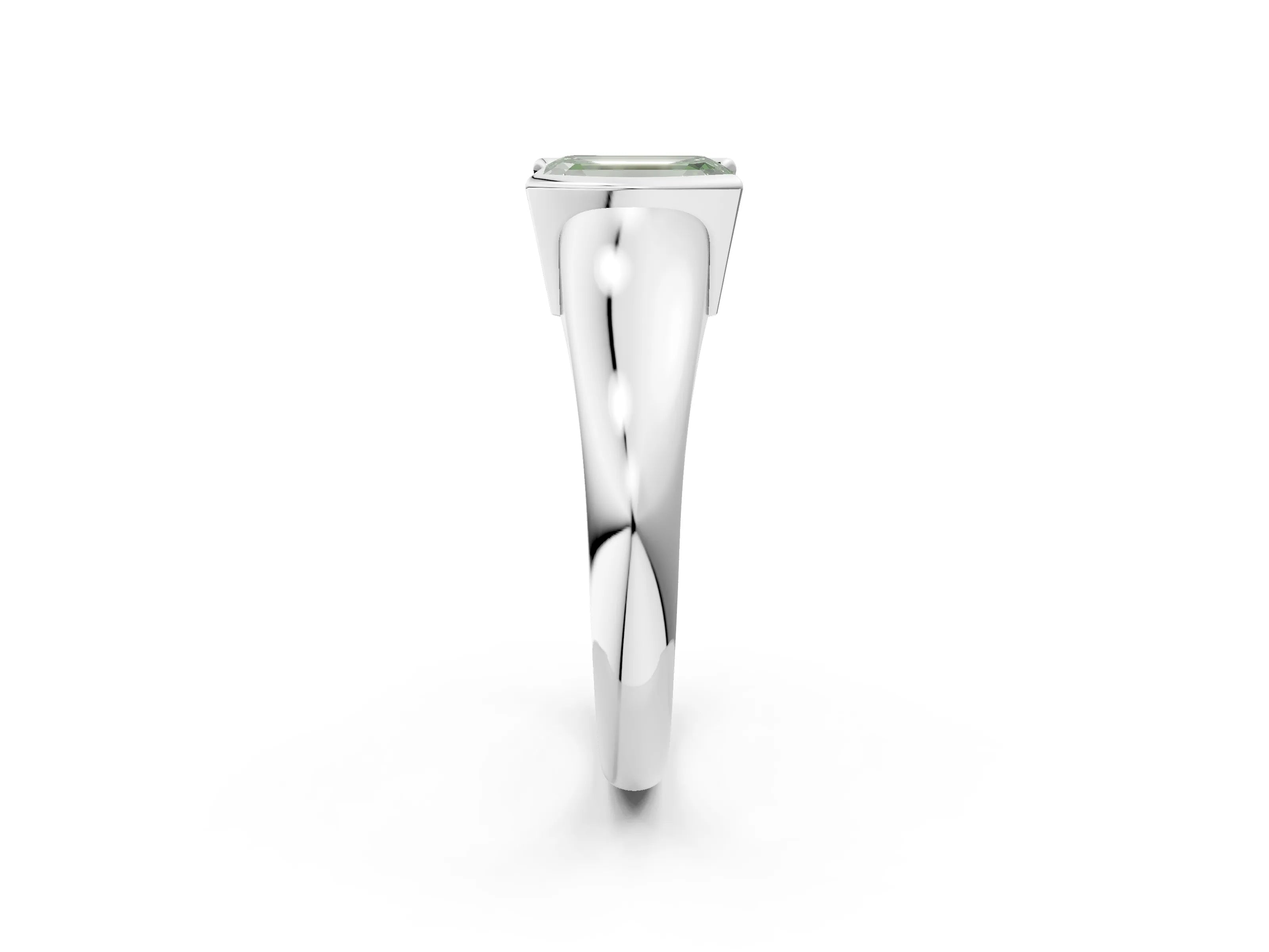 White gold Fancy Green Emerald Cut Solitaire Tension Set Diamond Ring with Split Shank Band_2