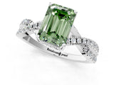 White gold Fancy Green Emerald Cut Solitaire Twist Pave Diamond Engagement Ring with Prong Setting_1