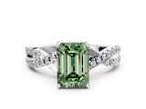 White gold Fancy Green Emerald Cut Solitaire Twist Pave Diamond Engagement Ring with Prong Setting_12