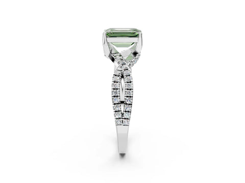 White gold Fancy Green Emerald Cut Solitaire Twist Pave Diamond Engagement Ring with Prong Setting_14