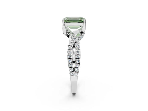 White gold Fancy Green Emerald Cut Solitaire Twist Pave Diamond Engagement Ring with Prong Setting_14