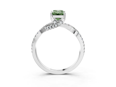 White gold Fancy Green Emerald Cut Solitaire Twist Pave Diamond Engagement Ring with Prong Setting_15