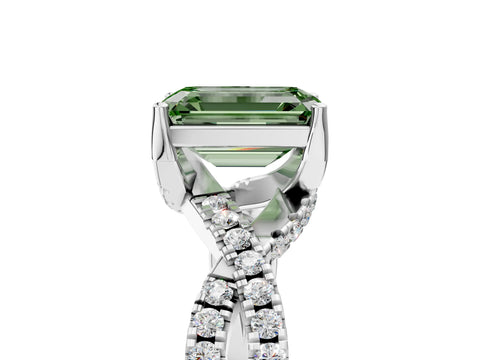 White gold Fancy Green Emerald Cut Solitaire Twist Pave Diamond Engagement Ring with Prong Setting_29