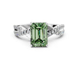 White gold Fancy Green Emerald Cut Solitaire Twist Pave Diamond Engagement Ring with Prong Setting_30