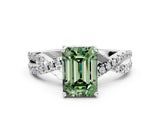 White gold Fancy Green Emerald Cut Solitaire Twist Pave Diamond Engagement Ring with Prong Setting_36