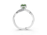 White gold Fancy Green Emerald Cut Solitaire Twist Pave Diamond Engagement Ring with Prong Setting_3