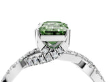 White gold Fancy Green Emerald Cut Solitaire Twist Pave Diamond Engagement Ring with Prong Setting_40
