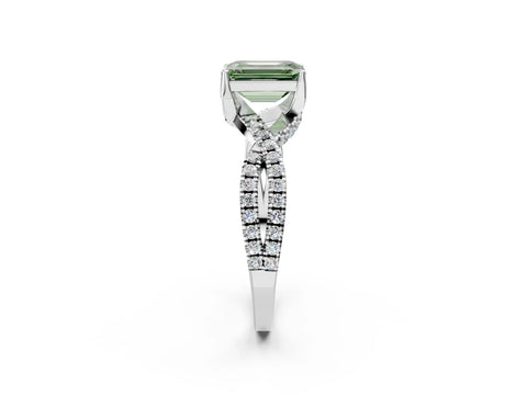 White gold Fancy Green Emerald Cut Solitaire Twist Pave Diamond Engagement Ring with Prong Setting_50