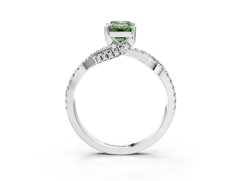 White gold Fancy Green Emerald Cut Solitaire Twist Pave Diamond Engagement Ring with Prong Setting_51