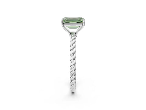 White gold Fancy Green Emerald Cut Solitaire Twisted Band 4-Prong Ring_26