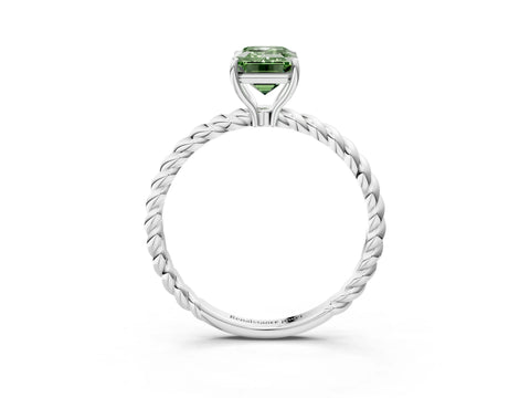 White gold Fancy Green Emerald Cut Solitaire Twisted Band 4-Prong Ring_27