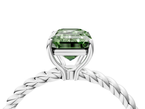 White gold Fancy Green Emerald Cut Solitaire Twisted Band 4-Prong Ring_28