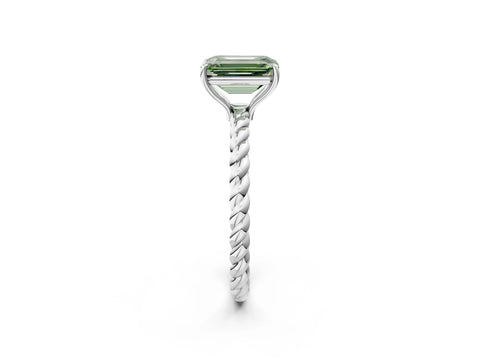 White gold Fancy Green Emerald Cut Solitaire Twisted Band 4-Prong Ring_38