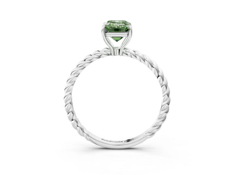 White gold Fancy Green Emerald Cut Solitaire Twisted Band 4-Prong Ring_39