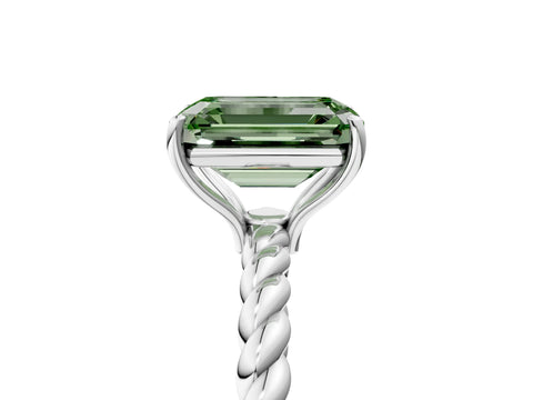 White gold Fancy Green Emerald Cut Solitaire Twisted Band 4-Prong Ring_41