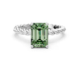 White gold Fancy Green Emerald  Cut Solitaire Twisted Band with Four-Prong Setting_117