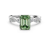White gold Fancy Green Emerald Cut Solitaire Twisted Pave Band with Four-Prong Setting_15