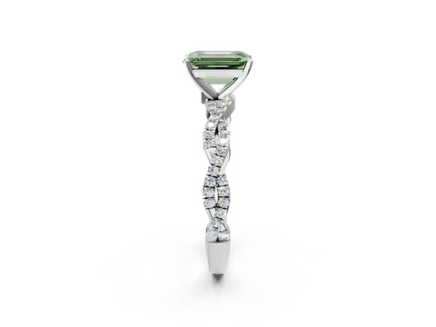White gold Fancy Green Emerald Cut Solitaire Twisted Pave Band with Four-Prong Setting_17
