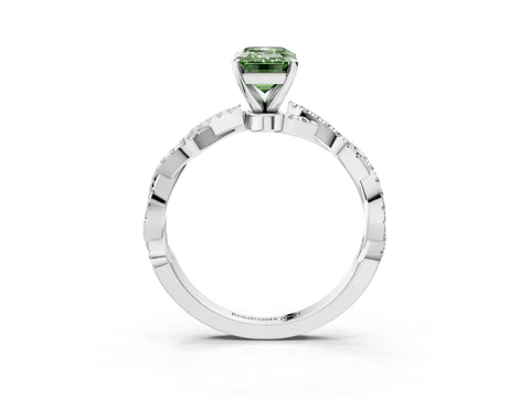 White gold Fancy Green Emerald Cut Solitaire Twisted Pave Band with Four-Prong Setting_18