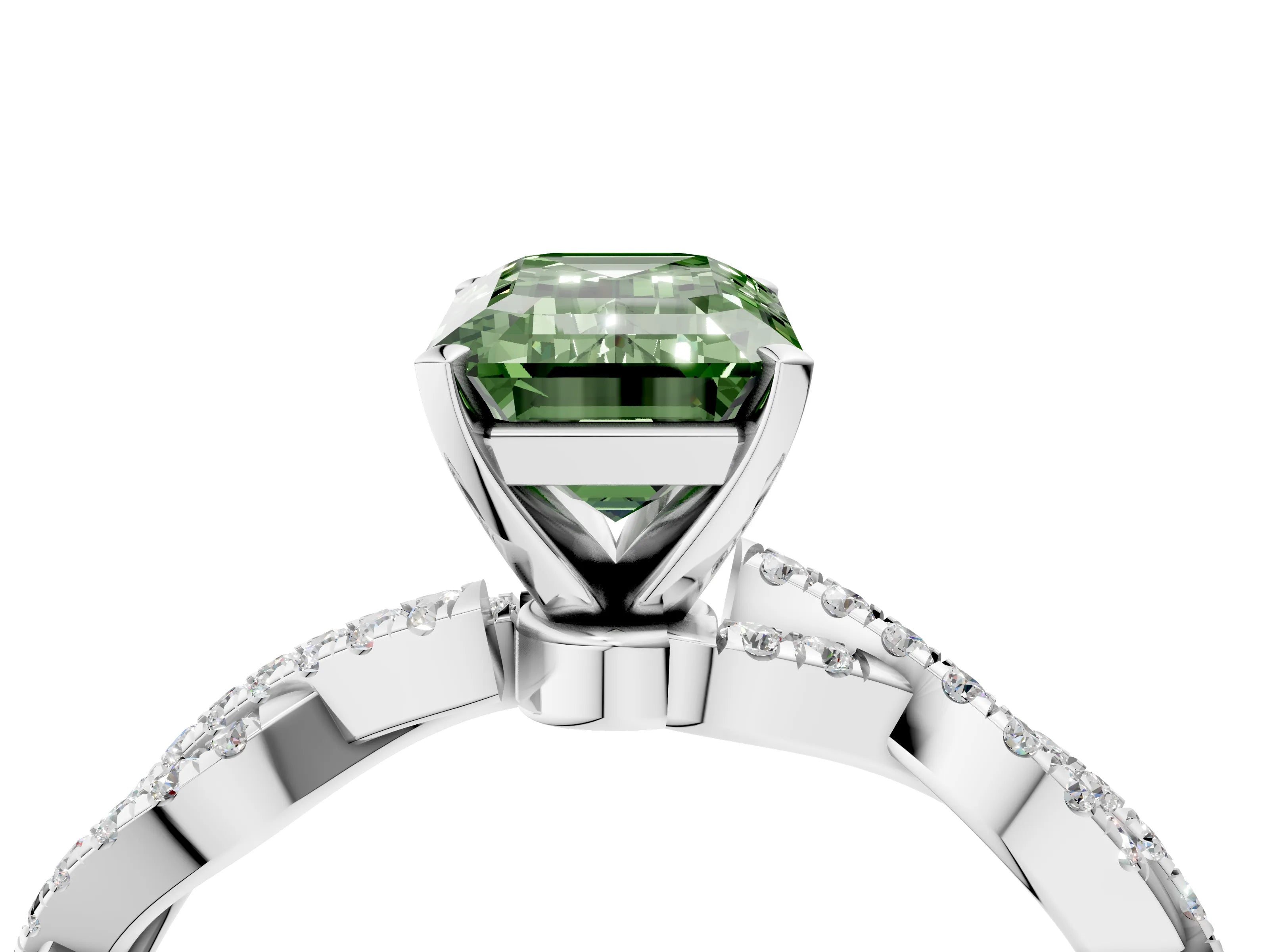 White gold Fancy Green Emerald Cut Solitaire Twisted Pave Band with Four-Prong Setting_19