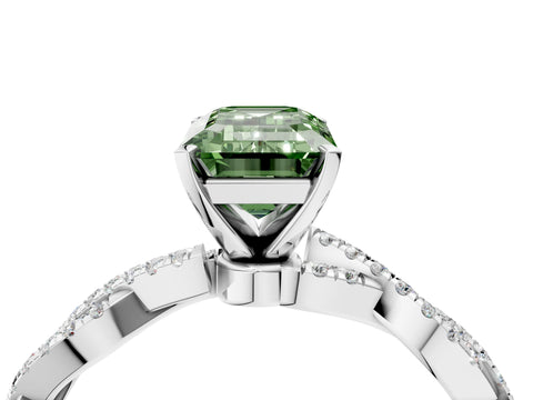 White gold Fancy Green Emerald Cut Solitaire Twisted Pave Band with Four-Prong Setting_19