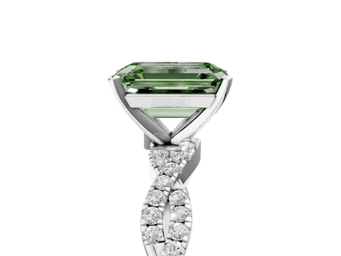 White gold Fancy Green Emerald Cut Solitaire Twisted Pave Band with Four-Prong Setting_20