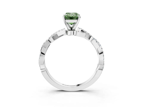 White gold Fancy Green Emerald Cut Solitaire Twisted Pave Band with Four-Prong Setting_6
