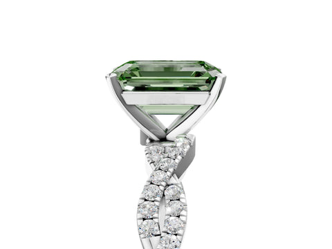 White gold Fancy Green Emerald Cut Solitaire Twisted Pave Band with Four-Prong Setting_8