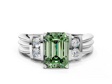 White gold Fancy Green Emerald  Cut Three-Stone Channel Set Ring with Bar Prongs_78