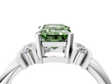 White gold Fancy Green Emerald  Cut Three-Stone Channel Set Ring with Bar Prongs_79