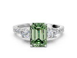 White gold Fancy Green Emerald  Cut Three-Stone Diamond Pavé Band with Prong Setting_17