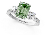 White gold Fancy Green Emerald  Cut Three-Stone Diamond Pavé Band with Prong Setting_17