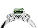 White gold Fancy Green Emerald  Cut Three-Stone Diamond Pavé Band with Prong Setting_21